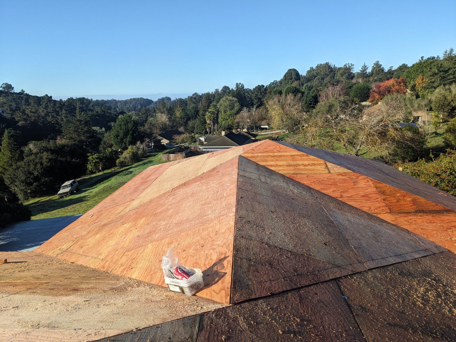Roof decking installation in progress by Shalom Construction